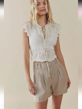 Free People Chelsea Linen Pleated Shorts Tan Size 6